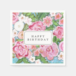 GLÜCKLICHER GEBURTSTAG Rosa Blütenfrühlingsblüten Serviette