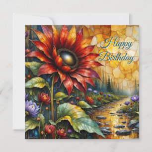 Glücklicher Geburtstag Rote Sonnenblume im Tal am