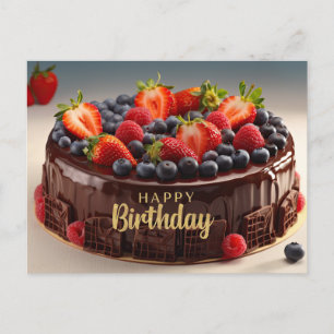 Glücklicher Geburtstag Schokoladen-Fruchtkuchen  Postkarte