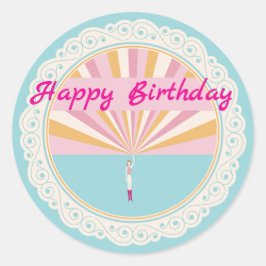 Glücklicher Geburtstag Spaßparty-Tasse, Rosa Regen Runder Aufkleber