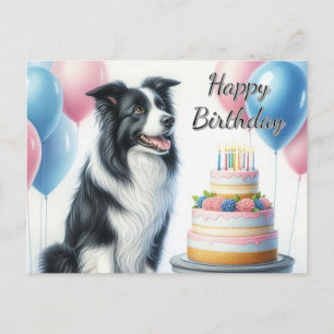 Glücklicher Geburtstag Tortenballons Border Collie Postkarte