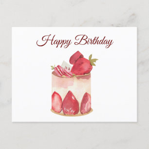 Glücklicher Geburtstag Wasserfarbe Erdbeere Obstku Postkarte
