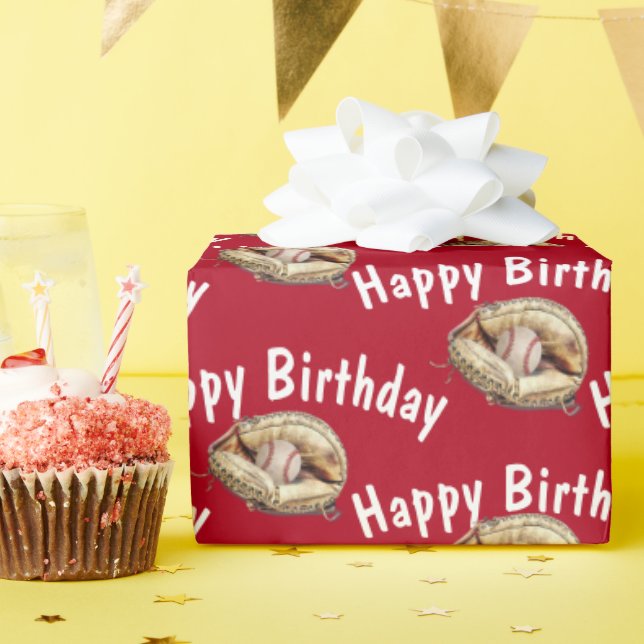 Glücklicher Geburtstagsbaseball im Handschuh Geschenkpapier (Geburtstagsparty)