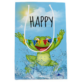 Glücklicher Geburtstagsfrosch im Wasser Mittlere Geschenktüte