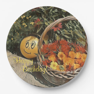 Glücklicher Geburtstagskorb für Blume Pappteller