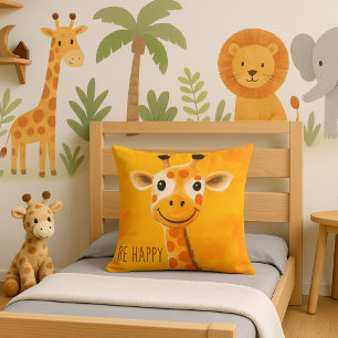 Glücklicher Giraffe Gelb Orange Kinder Motivierend Kissen