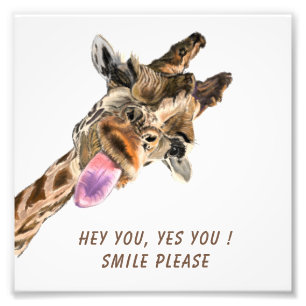 Glücklicher Giraffe Zunge Raus Lustiger Fotodruck