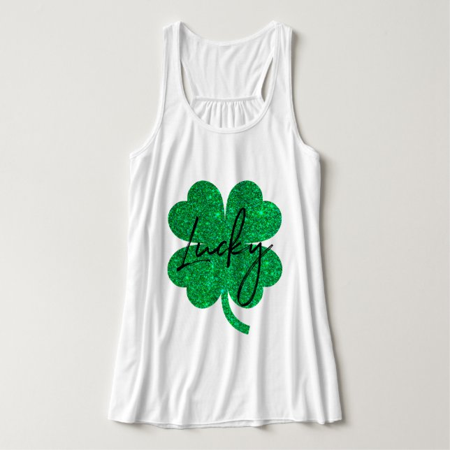 Glücklicher Glitzer vierblättriges Kleeblatt Tank Top (Design Vorderseite)