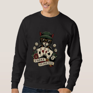 Glücklicher Glücksspieler Schwarze Katze Poker Tat Sweatshirt