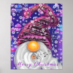 Glücklicher Gnom in lila Hut singt ein Weihnachtsl Poster