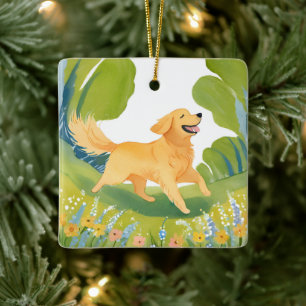 Glücklicher Golden Retriever Hund Aquarell Keramikornament