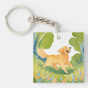 Glücklicher Golden Retriever   Hunde-Aquarell Schlüsselanhänger
