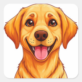 Glücklicher Golden Retriever lächelt Cartoon-Hund- Quadratischer Aufkleber