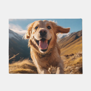 Glücklicher Golden Retriever läuft  Fußmatte