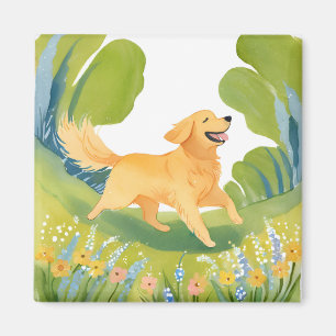 Glücklicher Golden Retriever Leichte Aquarellkar Magnet