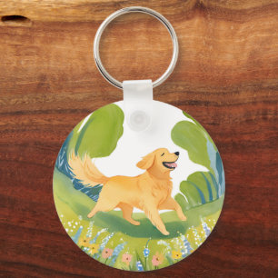 Glücklicher Golden Retriever   Leichte Aquarellkar Schlüsselanhänger