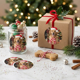 Glücklicher Golden Retriever Süßer Weihnachtshund Runder Aufkleber