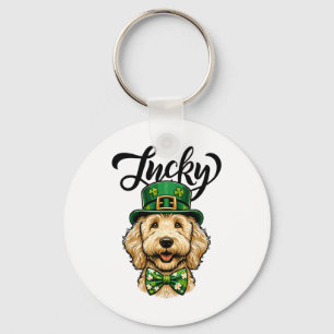 Glücklicher Goldendoodle Hund St. Patrick Tag Kind Schlüsselanhänger