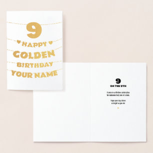 Glücklicher goldener Geburtstag, 9. Geburtstag Gol Folienkarte