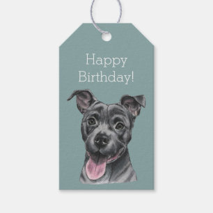 Glücklicher grauer Pitbull-Hundegeburtstag Geschenkanhänger