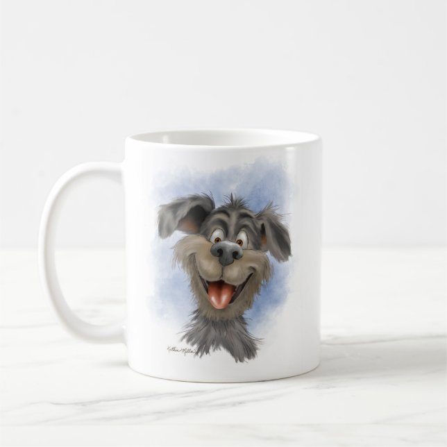 Glücklicher grinsender Hund – Süße Hunde-Comicfigu Kaffeetasse (Links)
