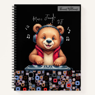 Glücklicher Grizzlybär, lächelnder DJ, Musik-Dschu Notizbuch