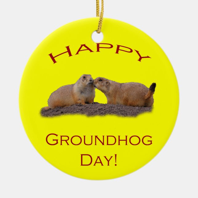 Glücklicher Groundhog Day-Kuss Keramik Ornament (Vorne)