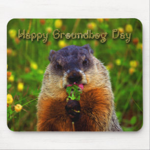 Glücklicher Groundhog Tag Blume essend Mousepad