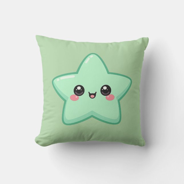 Glücklicher Grüner Stern Kawaii Kissen  (Vorderseite)