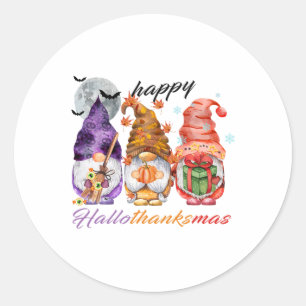 Glücklicher Hallothanksmas Gnome Happy Thanksgivin Runder Aufkleber