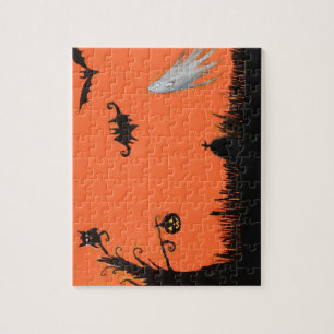 Glücklicher Halloween-Baum-Geist-Puzzle mit Gesche Puzzle