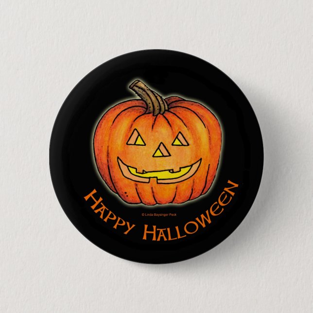 Glücklicher Halloween-Kürbis Button (Vorderseite)