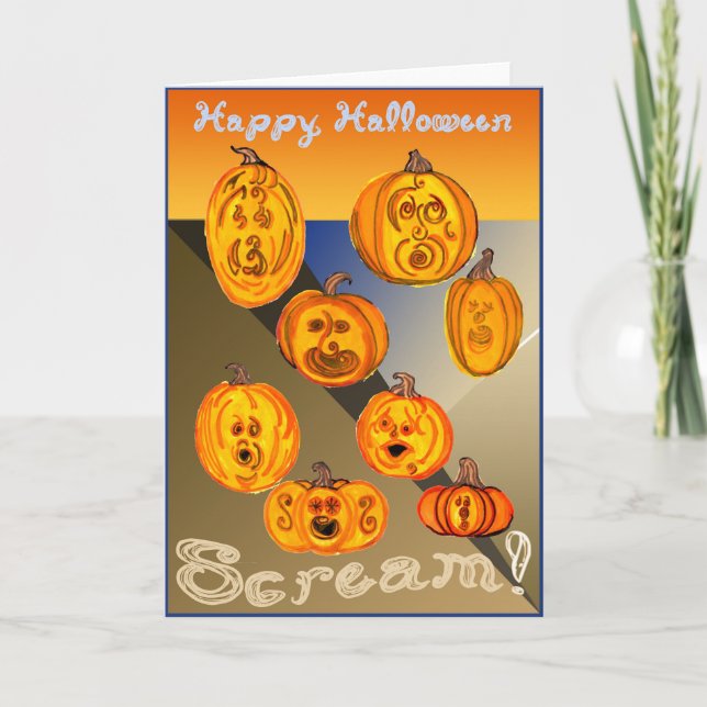 Glücklicher Halloween Schrei! Pumpkins schreien Karte (Vorderseite)