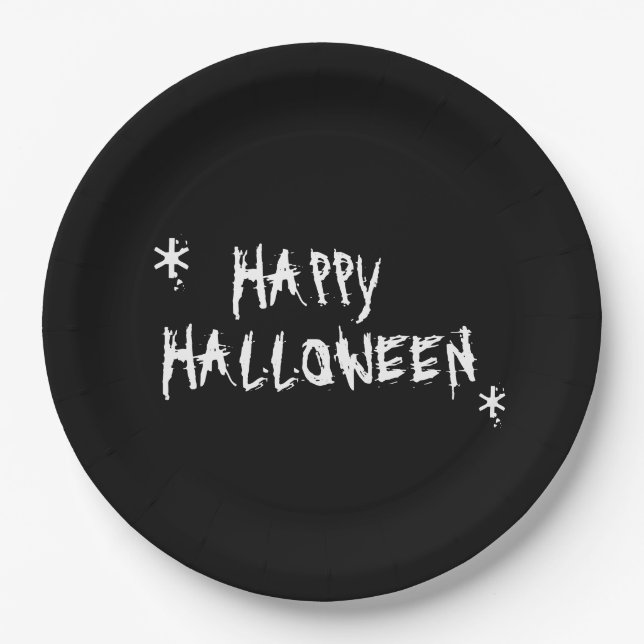 Glücklicher Halloween Schwarz-weißer beängstigende Pappteller (Vorderseite)