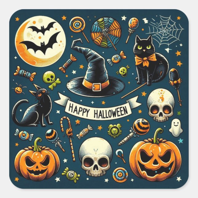 Glücklicher Halloween Spaß & Spooky Quadratischer Aufkleber (Vorderseite)