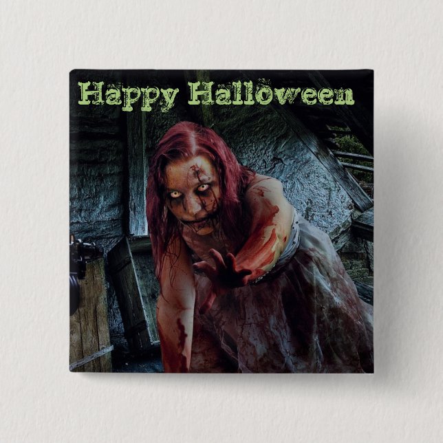 Glücklicher Halloween-Zombie-Mädchen-Knopf Button (Vorderseite)