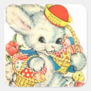 Glücklicher Häschen Ostern Vintager Quadratischer Aufkleber