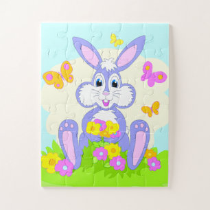 Glücklicher Hase Schmetterlinge Blumen Süßer Lila  Puzzle