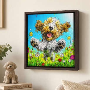 Glücklicher Havanese-Hund Bunte Wildblumenwiese Leinwanddruck