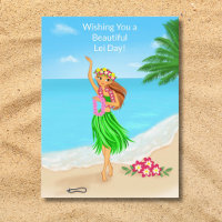 Glücklicher Hawaiian Lei Day Hula Mädchen Strand