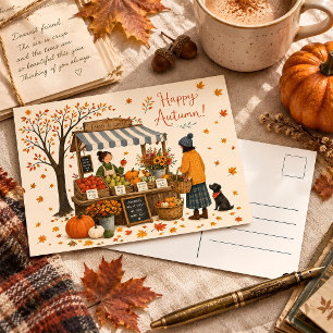Glücklicher Herbst Bauernmarkt Vintage Herbstgruß Postkarte