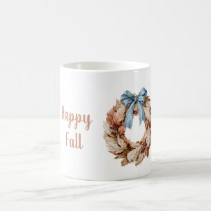 Glücklicher Herbst Blaues Band Blätter Kranz Kaffeetasse