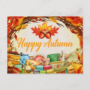 Glücklicher Herbst. Illustration. Saisonale Karte. Postkarte