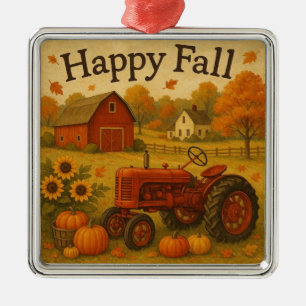 Glücklicher Herbst klassischer Traktor und Bauernh Ornament Aus Metall