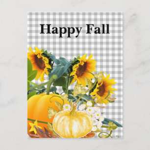 Glücklicher Herbst Kürbis und Sonnenblumen Postkarte