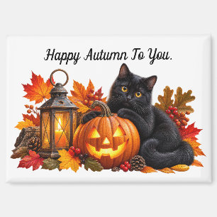 Glücklicher Herbst Schwarzkatze Magnet