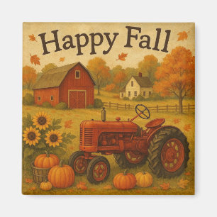 Glücklicher Herbstklassiker Traktor und Bauernhof Magnet