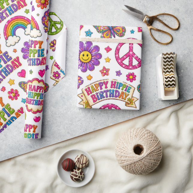 Glücklicher Hippie-Geburtstagsgeschenkverpackung B Geschenkpapier (Kunsthandwerk)