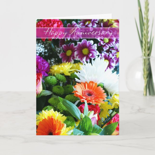 Glücklicher Hochzeits-Jahrestags-Blumenstrauß der Karte (Vorderseite)