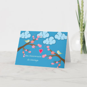 Glücklicher Hochzeitstag auf Französisch, Frühling Karte
